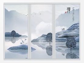 新中式禅意手绘山水移门