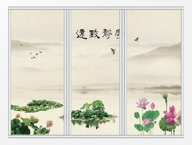 中国风荷花移门