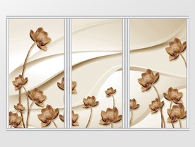 立体浮雕荷花移门