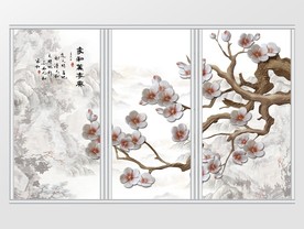 中国式现代山水墨画一枝梅移门