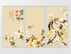 新中式素雅花鱼移门