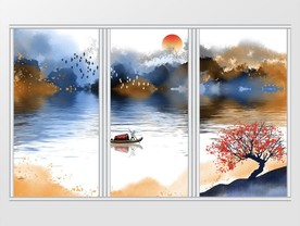 新中式抽象山水画移门