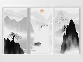 新中式意境山水画移门