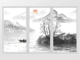 意境水墨山水画移门