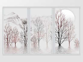 现代简约抽象树月光移门