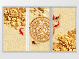 富贵木雕牡丹万福移门