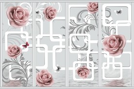 3D欧式玫瑰移门