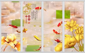 家和富贵玉雕荷花移门