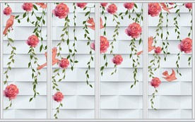 3D墙壁玫瑰花藤移门