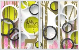 3D圆圈树林小鹿移门