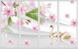 梦幻粉色梅花朵天鹅移门