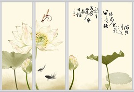 中国风荷花移门