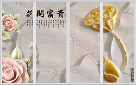 中式浮雕花开富贵移门