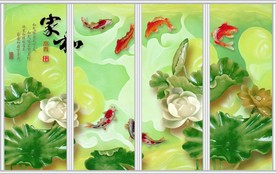 3D荷花玉雕移门