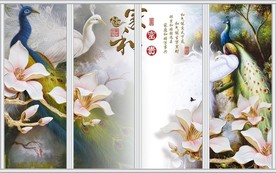 彩雕家和富贵孔雀玉兰花移门