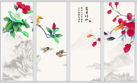 富贵祥和工笔花鸟国画移门