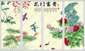 花开富贵工笔花鸟移门