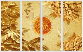 家和富贵木雕牡丹花移门