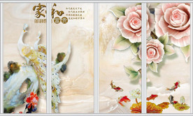 家和富贵玉雕孔雀牡丹移门