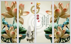 家和富贵中国风3D玉雕荷花移门