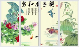 家和万事兴工笔牡丹荷花移门