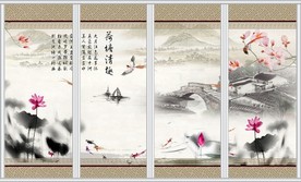 江南春荷塘清趣移门