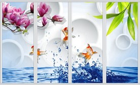 金鱼跃起玉兰竹子移门