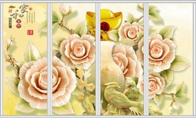 聚宝盆玉雕玫瑰花瓶移门