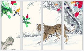 老虎工笔花鸟图移门