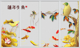 连年有余富贵鸟移门