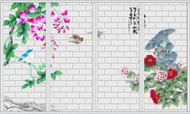 满庭花工笔花鸟移门