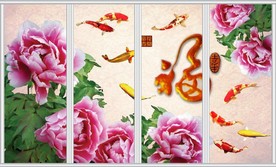 牡丹花九鱼图福字移门