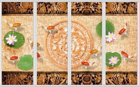 木雕百福图九鱼聚福移门