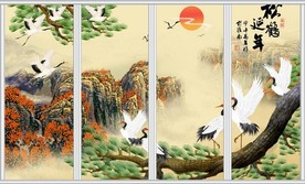 松鹤延年中国风古典移门