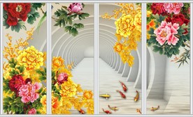 中式牡丹花3D立体移门