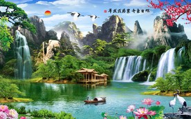 流水生财装饰画背景墙