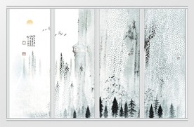 创意几何水墨山水移门
