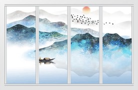 新中式禅意水墨山水移门