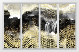 新中式水墨山水金色移门