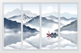 中式手绘山水移门