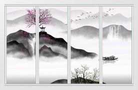 中国风水墨意境山水移门