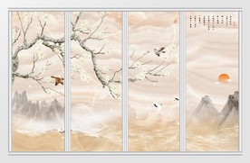 新中式花鸟山水仙境移门