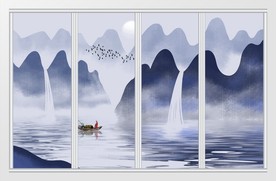 新中式中国风水墨山水画移门