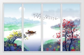 新中式水墨山水田园移门