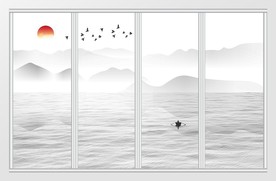 新中式抽象水墨山水风景移门