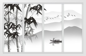 新中式禅意水墨山水移门