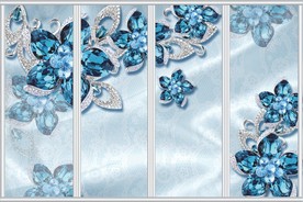 蓝色唯美珠宝花朵移门