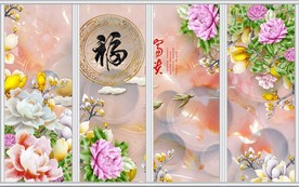 3D玉雕牡丹室雅兰香移门