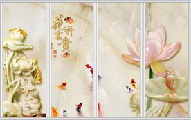 玉雕荷花鱼花开富贵移门