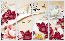 玉雕牡丹家和富贵移门